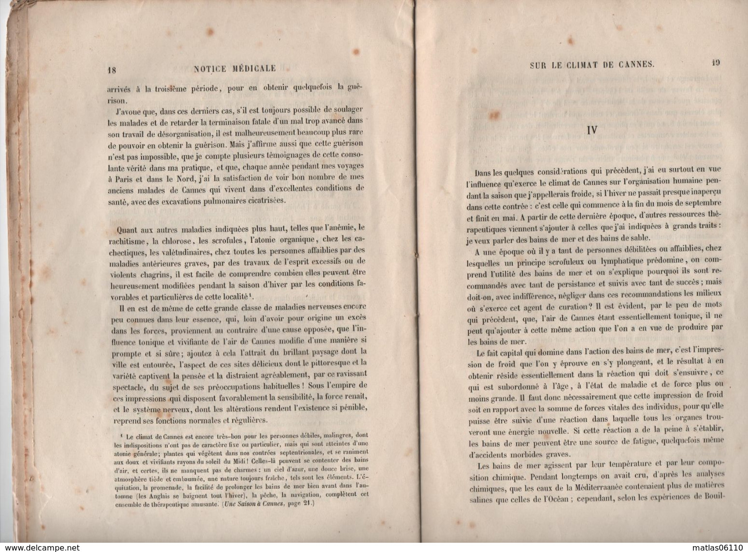 CANNES - 1859- Notice Médicale Sur Le Climat De Cannes- Par Le Dr. J.C SEVE - Côte D'Azur