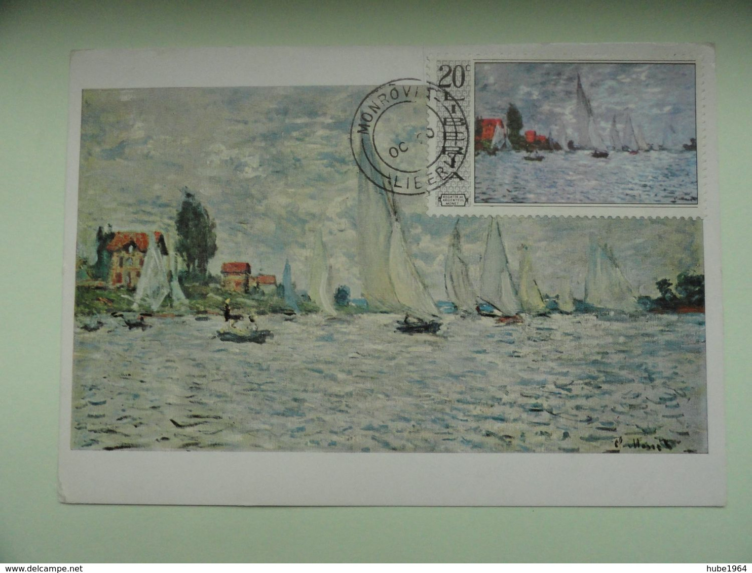 CARTE MAXIMUM CARD BOAT AND  REGATTA AT ARGENTEUIL BY CLAUDE MONET LIBERIA - Impresionismo
