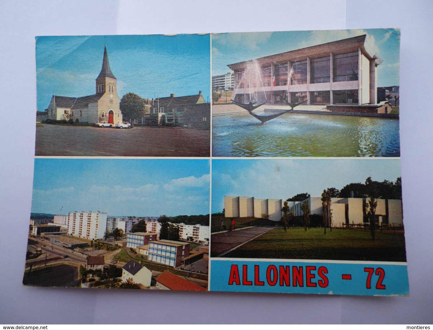 CPSM 72 - ALLONNES MULTI VUES - LA PLACE DE L'EGLISE - L'HOTEL DE VILLE - VUE GÉNÉRALE - LA PISCINE - Allonnes