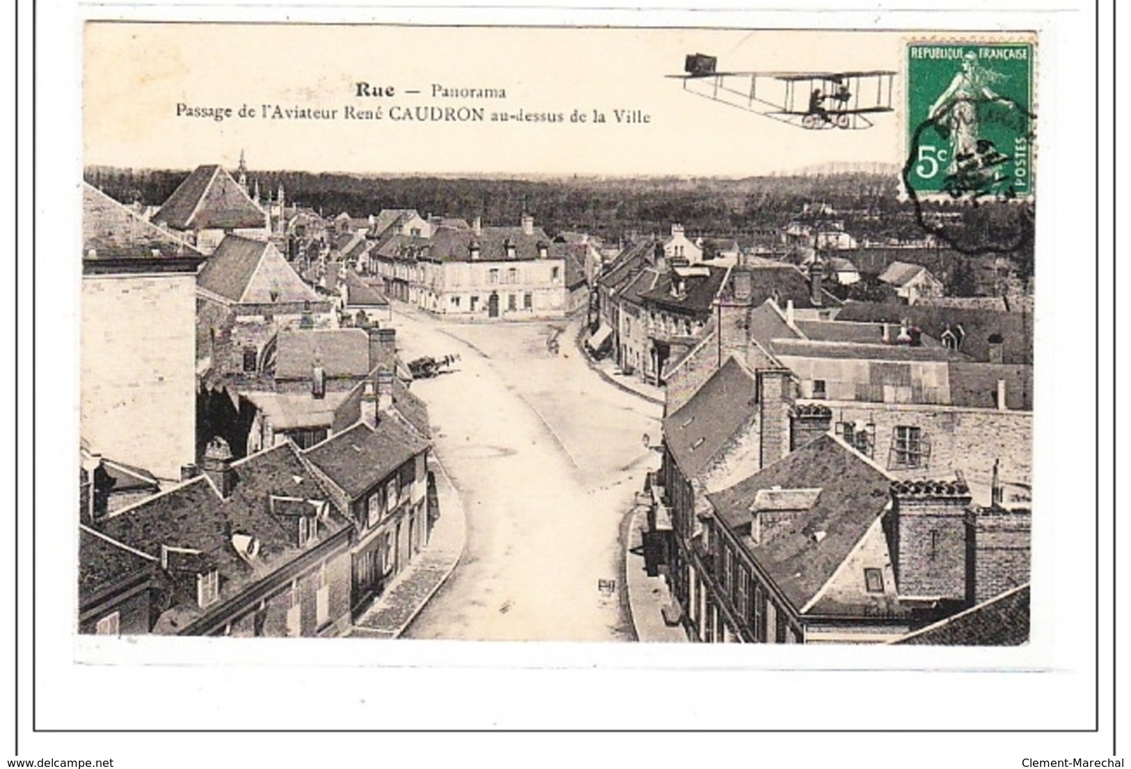 RUE : Panorama, Passage De L'aviateur Rene Caudron Au-dessus De La Ville - Tres Bon état - Rue