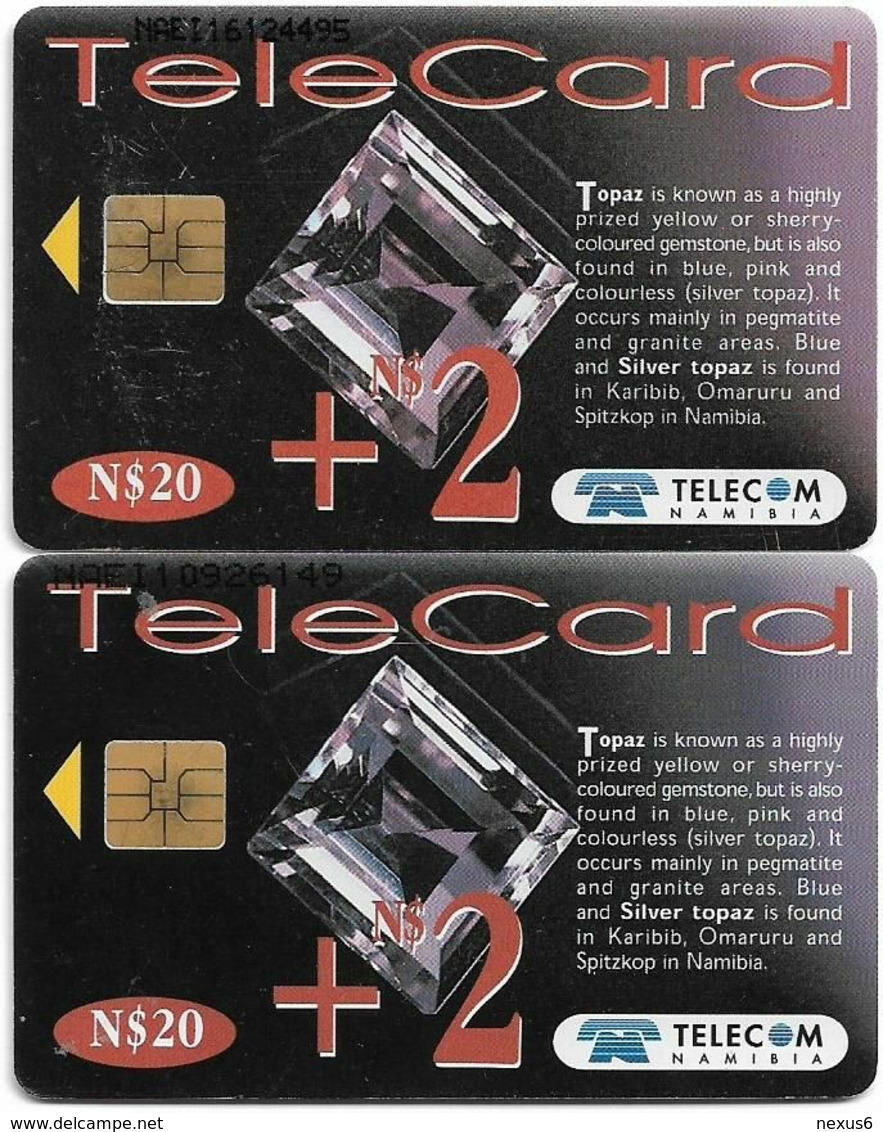 Namibia - Telecom Namibia - Gemstones, Topaz, (2 Different CN. Short & Long), Solaic, 2000, 20+2$, Used - Namibie