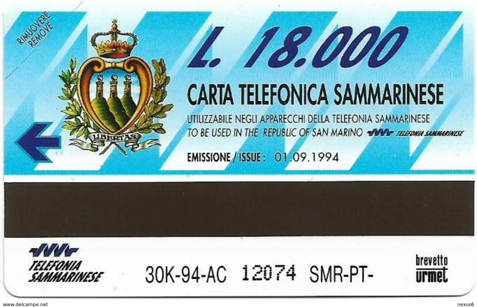 San Marino (URMET) - RSM-003 - Serie Storica - Storica #3 - 09.1994, 29.600L, 18.000ex, Mint - San Marino