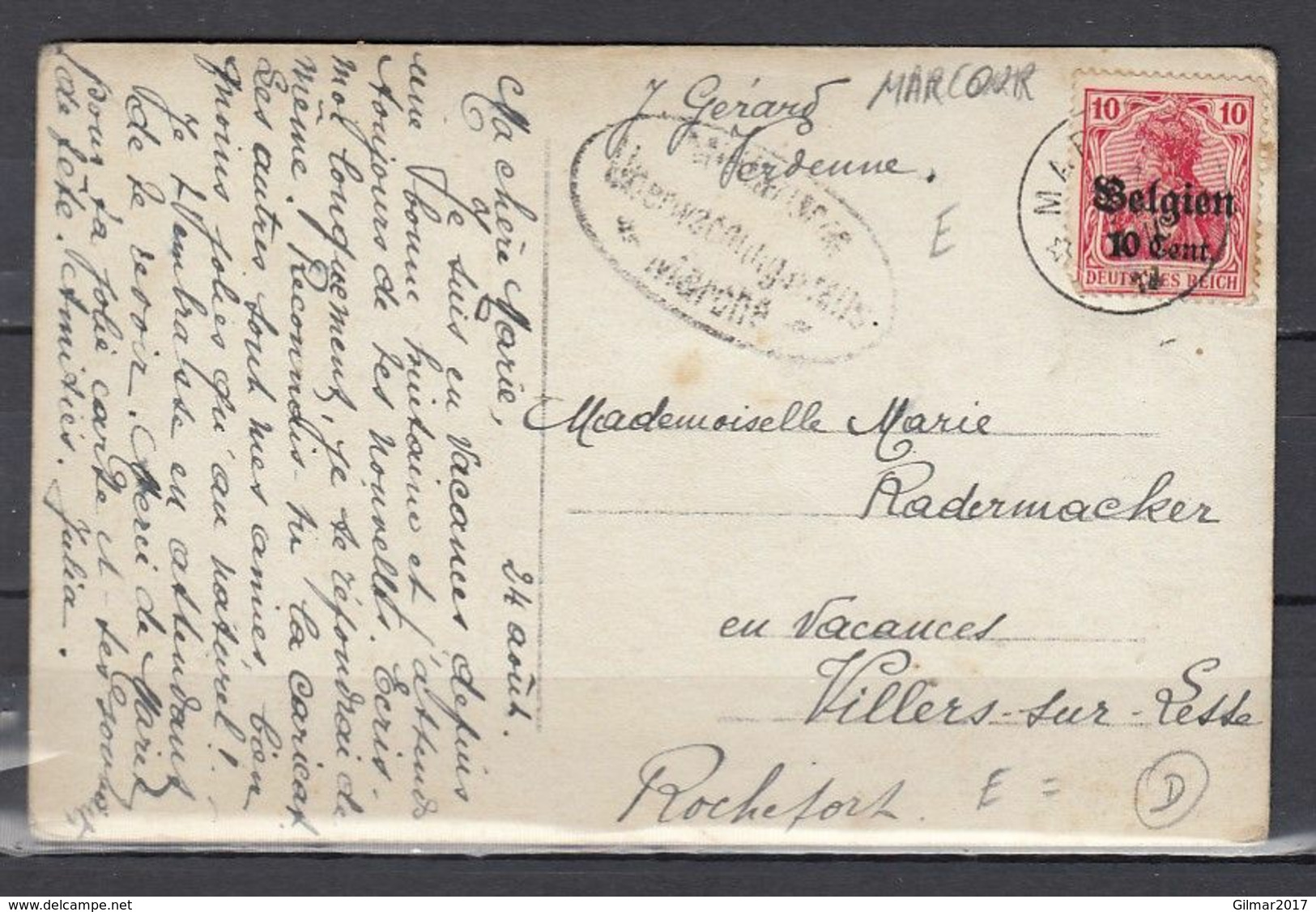 Postkaart Van Marcour (sterstempel) Naar Villers-Sur-Lesse - OC1/25 Gobierno General