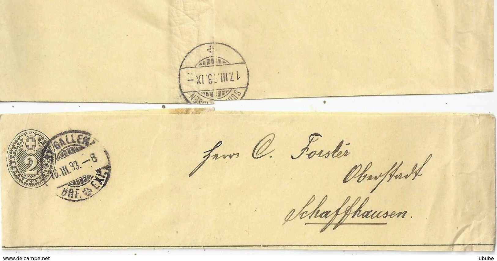 Streifband 13  St.Gallen -  Schaffhausen           1893 - Interi Postali