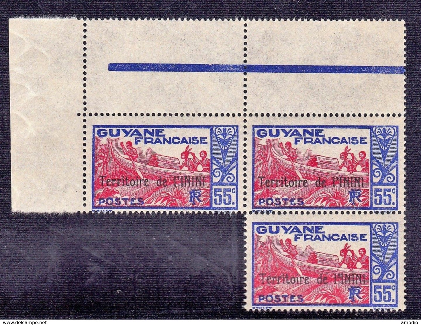 Inini YT 13 Pirogue N** MNH Surcharge "Territoire De L'Inini" Fragment De Feuille - Ungebraucht