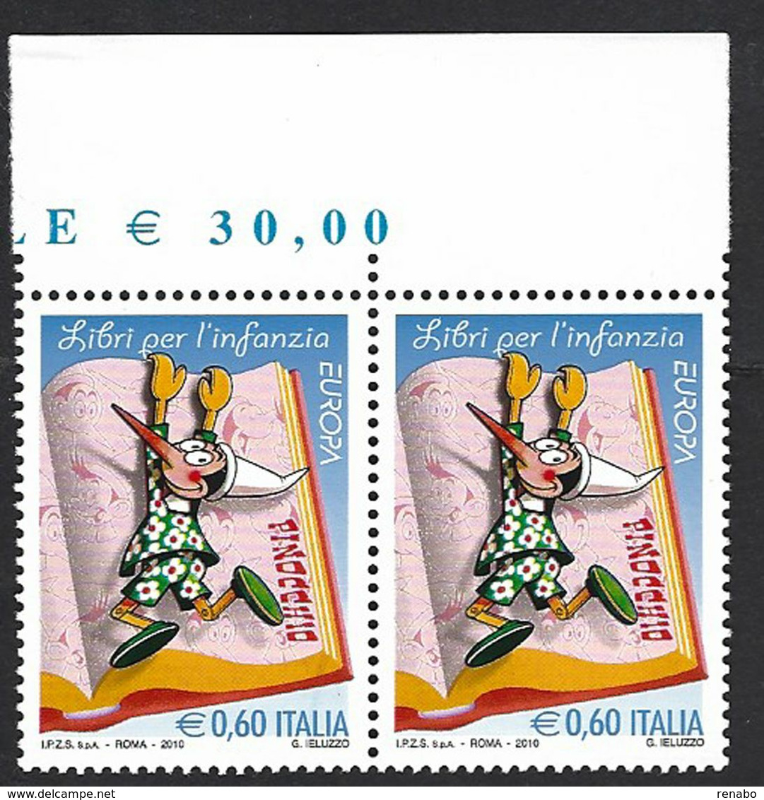 Italia 2010; EUROPA Libri: Pinocchio; Coppia Con Il Prezzo Del Foglio Sul Bordo Superiore. - 2001-10: Mint/hinged