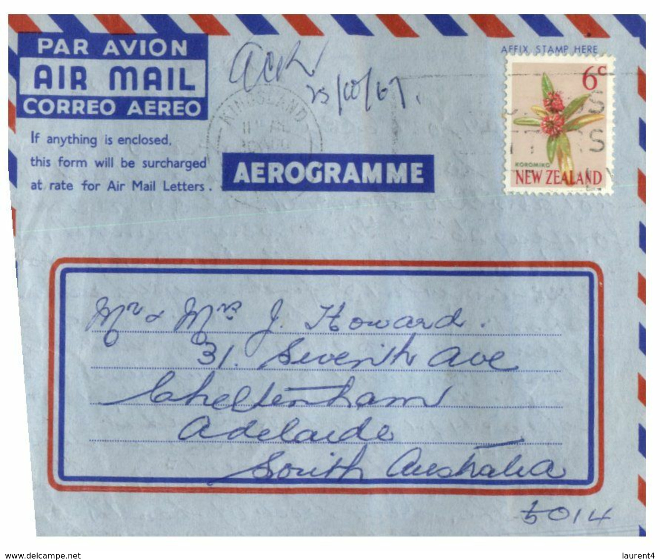 (N 9) New Zealand Aerogramme Posted To Australia (1967 ?) - Otros & Sin Clasificación