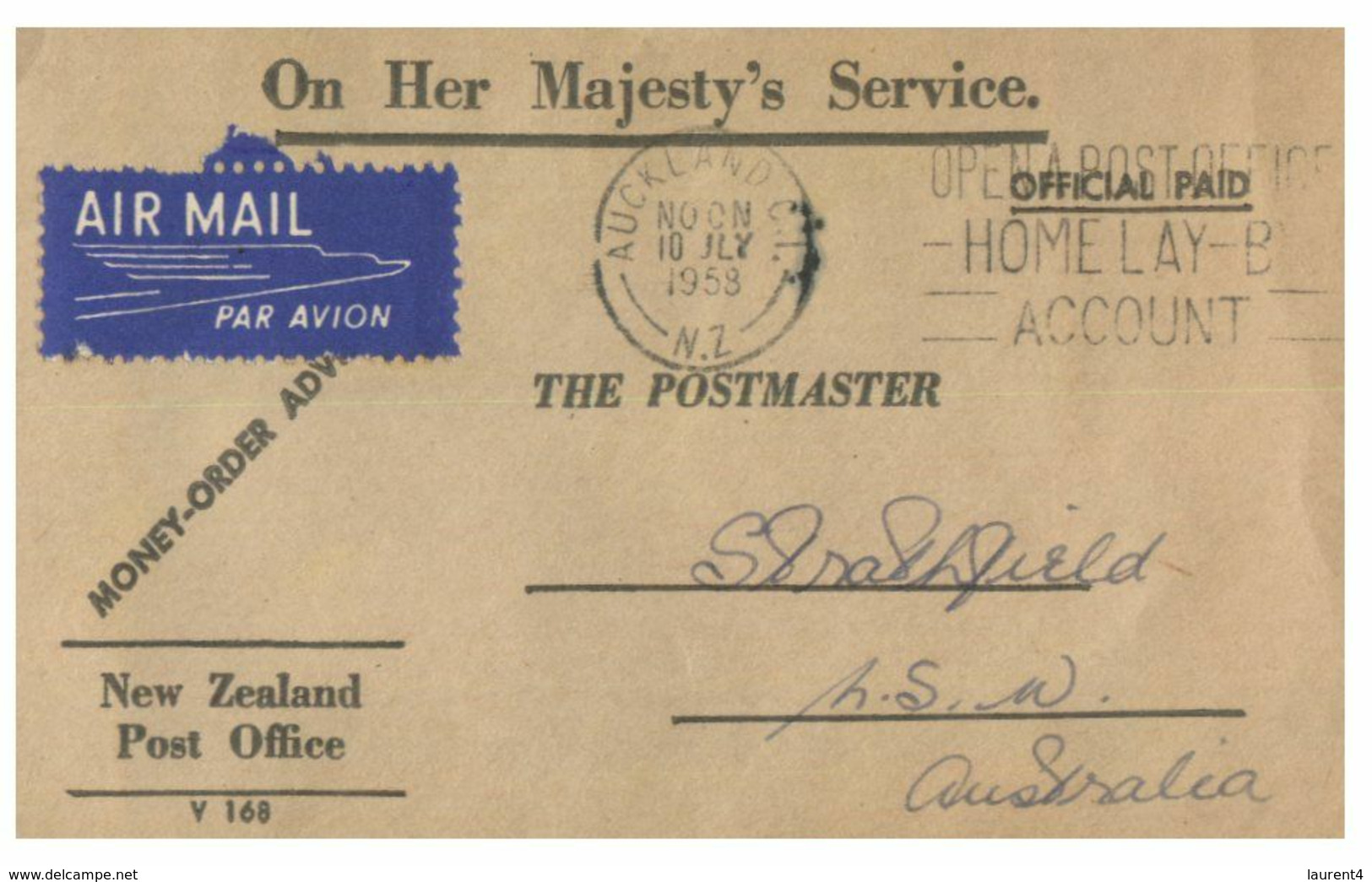 (N 9) New Zealand Money Order Advice - Posted To Australia (1958) Air Mail - Otros & Sin Clasificación