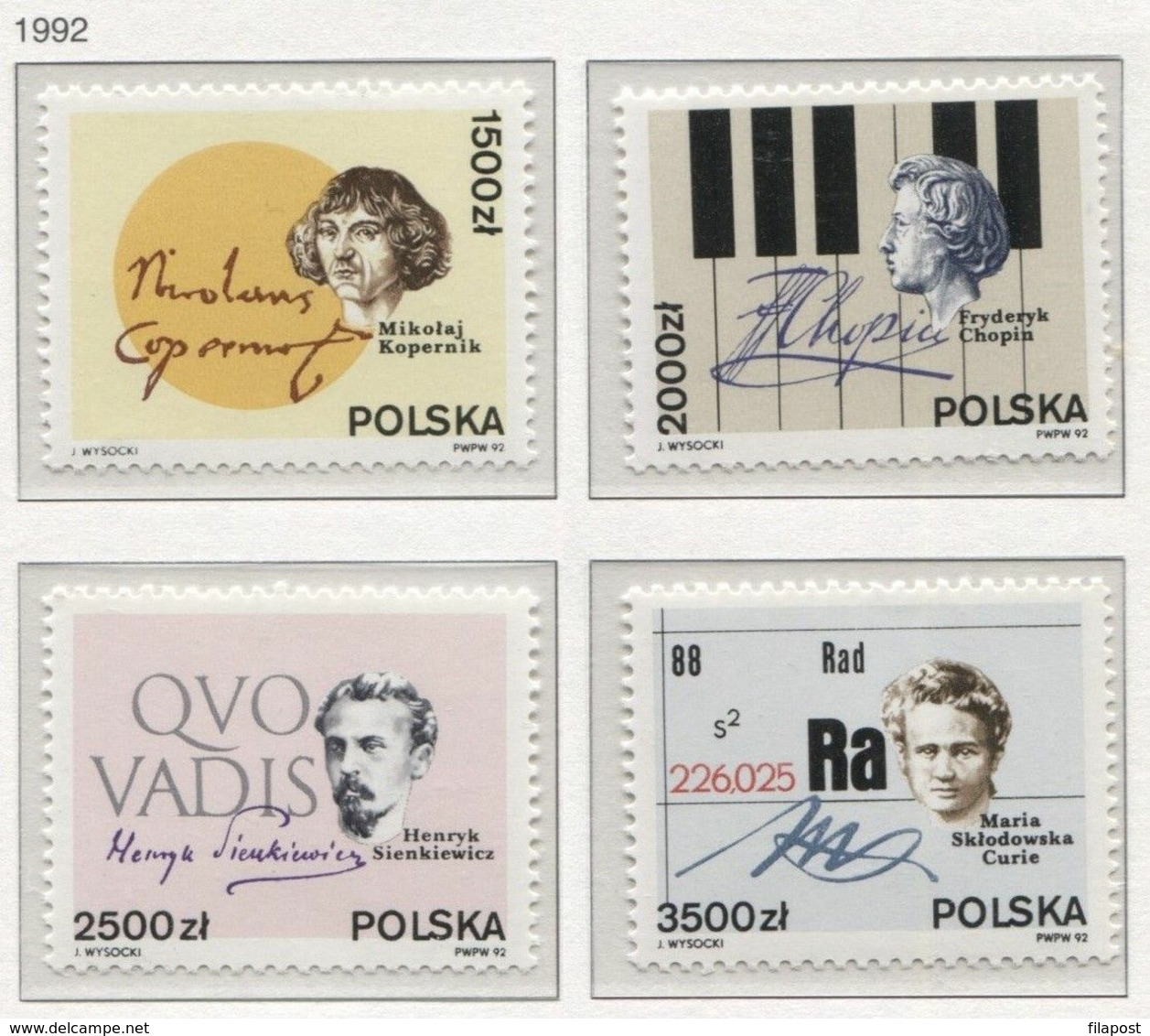 POLAND 1992 Mi 3372-75 Seville Expo '92 - The Universal Exposition, Chopin, Piano, Kopernik, Curie, Sienkiewicz MNH** - 1992 – Siviglia (Spagna)