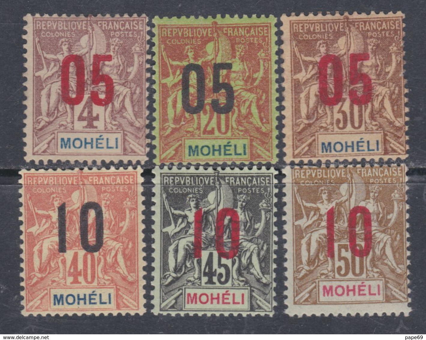 Mohéli N° 17 / 22 X Type Groupe Surchargés : La Série Des 6 Valeurs ,  Trace Charnière Sinon TB - Other & Unclassified