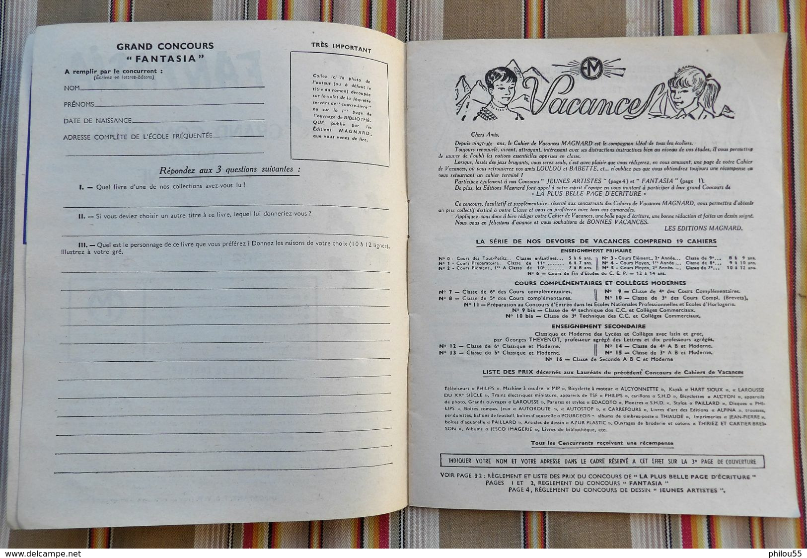 Cahier de Vacances avec concours CM1 loulou et babette MAGNARD illustrateur