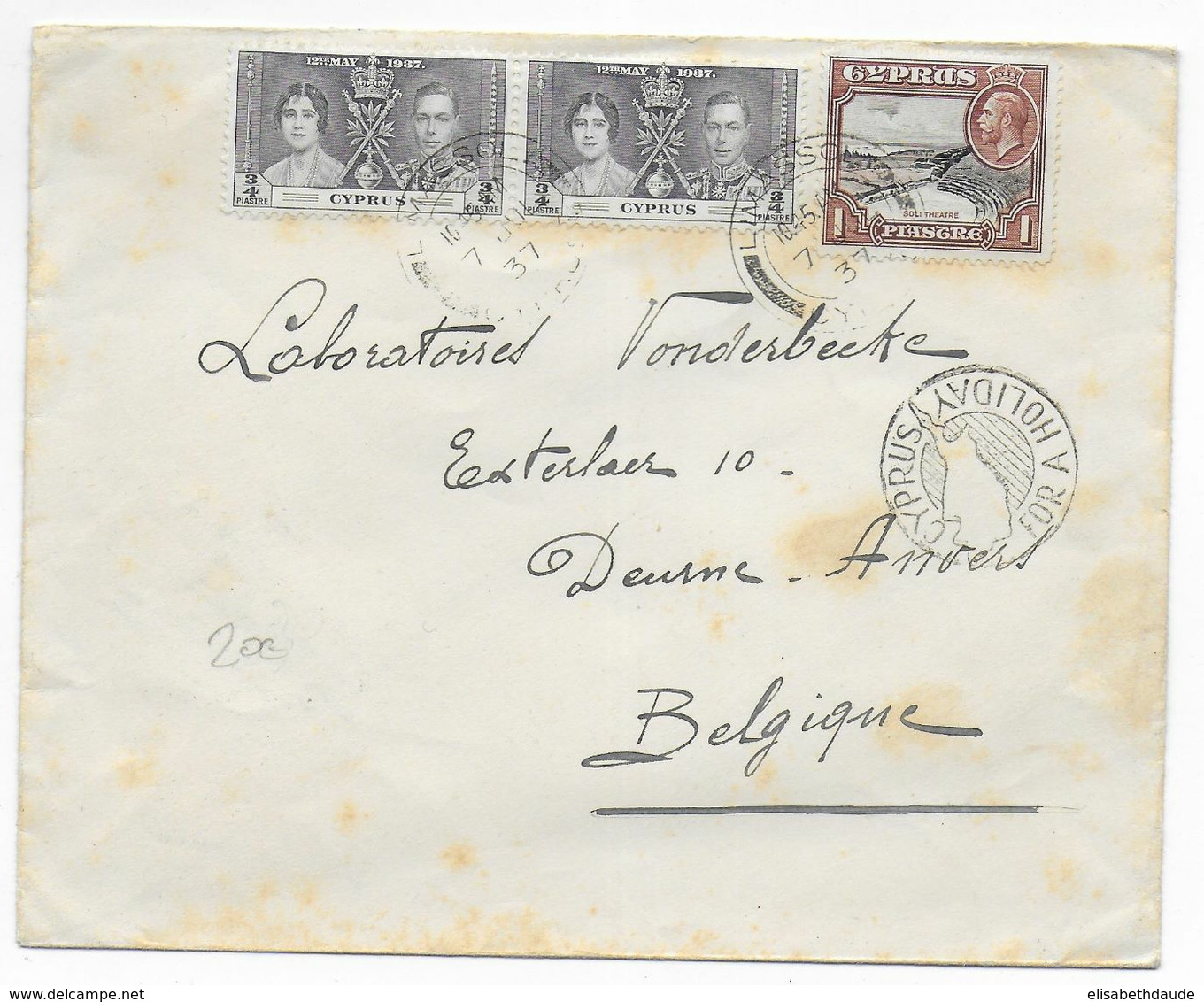 1937 - CYPRUS - ENVELOPPE De LIMASSOL => DEURNE ANVERS (BELGIQUE) - Chipre (...-1960)