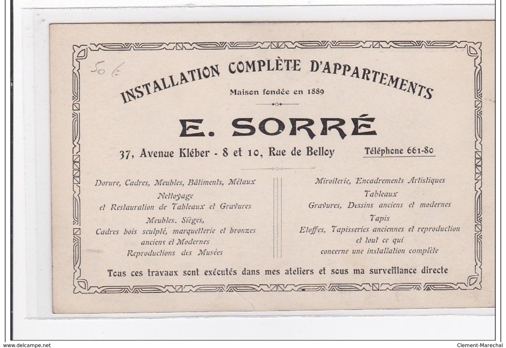 PARIS : E. SORRE, 37 Avenue Kleber - Tres Bon Etat - Otros & Sin Clasificación