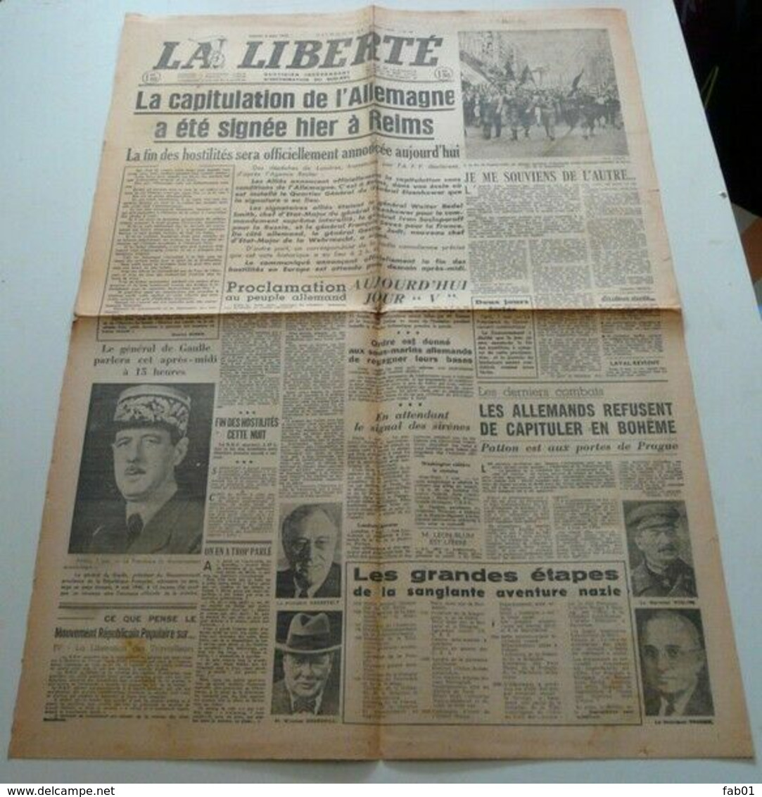 La Liberté (du Sud-est) Du 8 Mai 1945.(Victoire) - Französisch