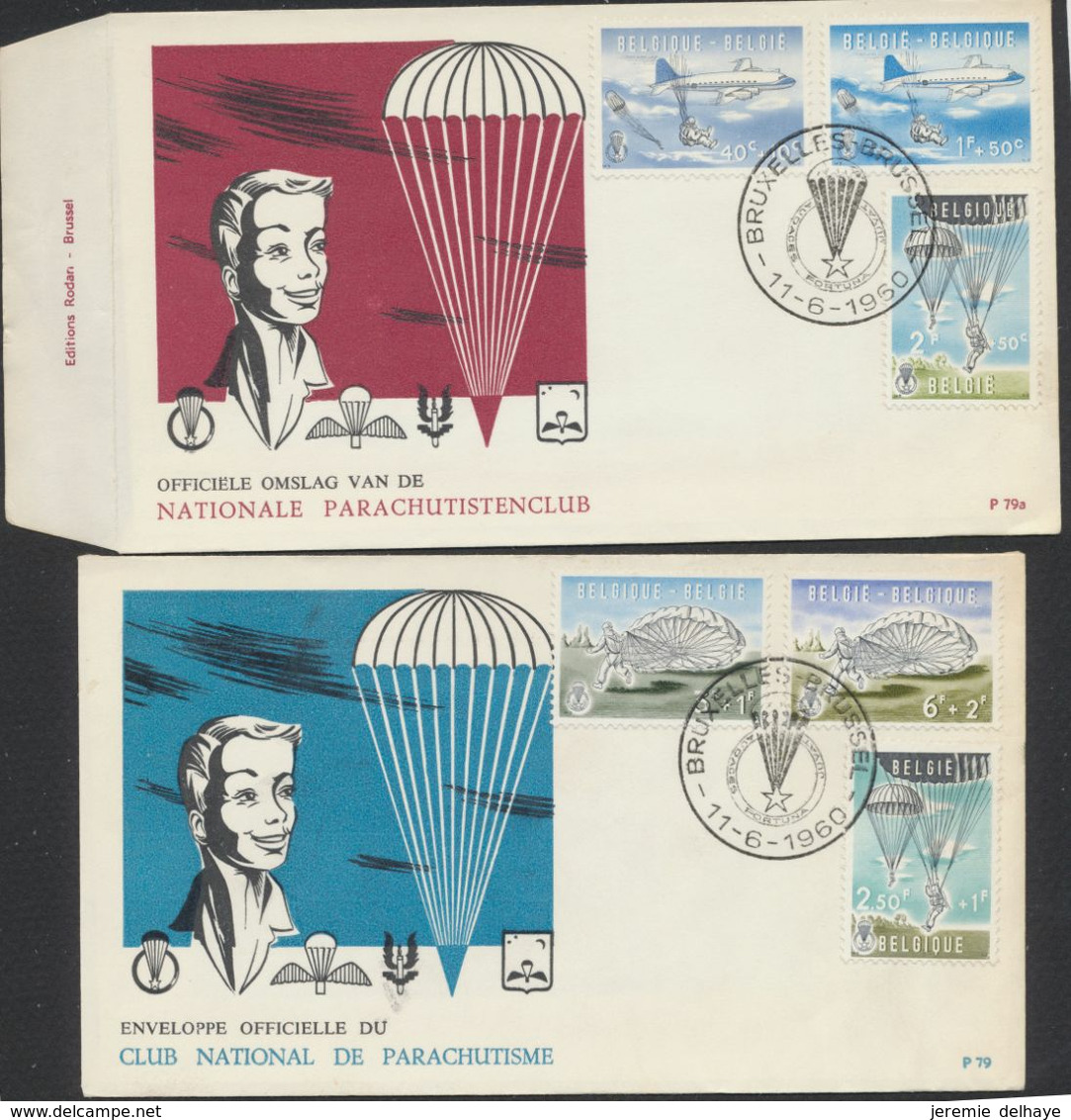 FDC (1960) - Parachutisme çàd N°1133/38 Sur 2 Enveloppes Illustrées (FR / NL) + Cachet Spécial "Bruxelles" - 1951-1960