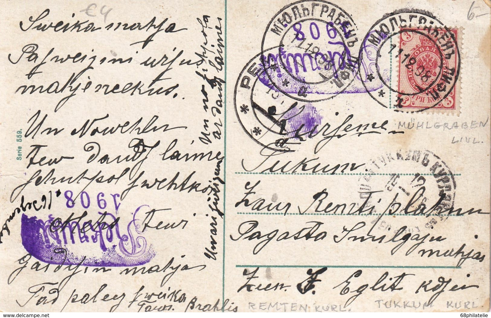 RUSSIE 1908 CARTE DE MÜHLGRABEN - Storia Postale