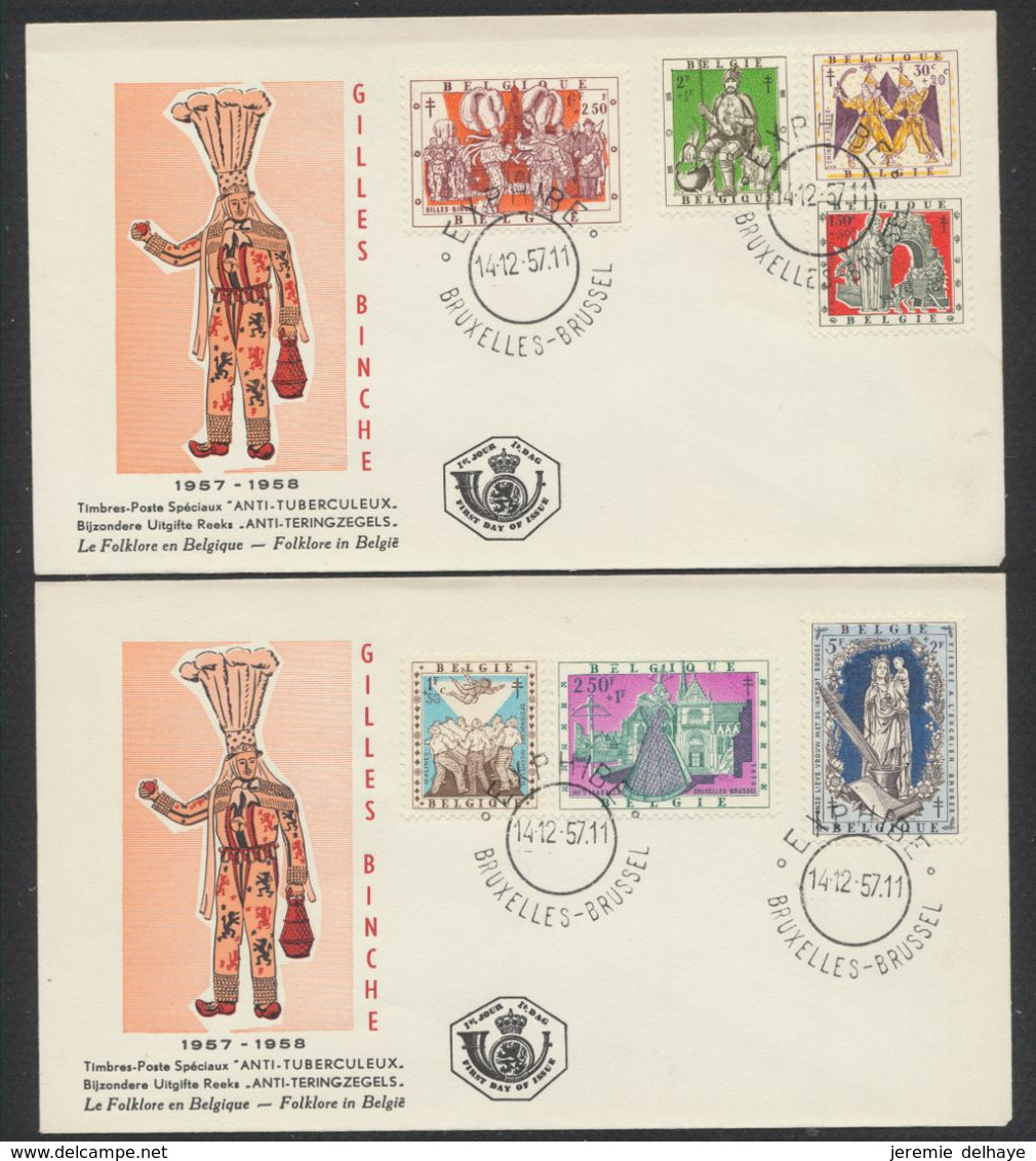 FDC (1957) - Antituberculeux Folklore I çàd N°1039/45 Sur 2 Enveloppes Illustrées "Gilles De Binche" + Cachet Spécial. - 1951-1960