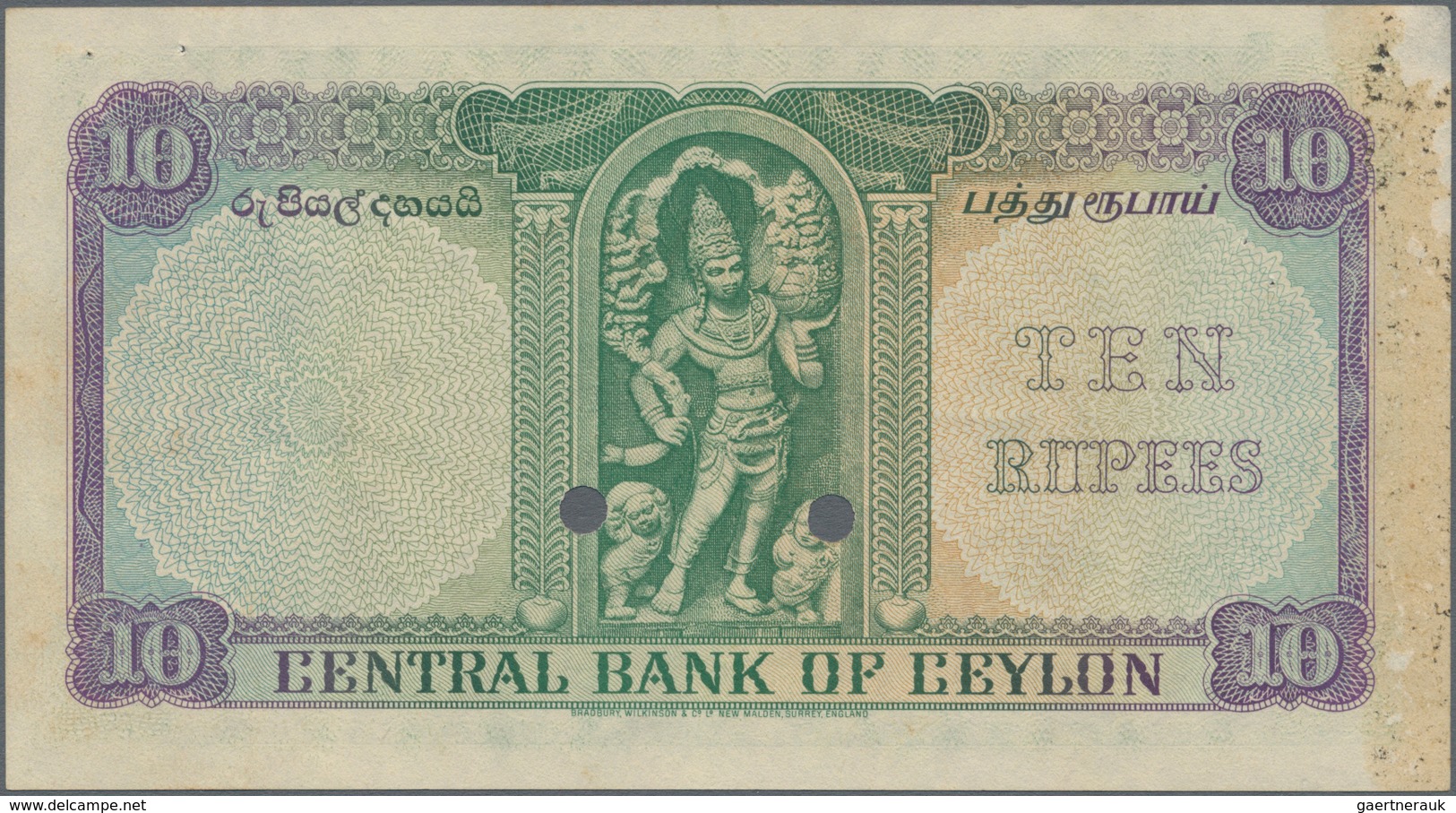 Ceylon: Central Bank Of Ceylon 10 Rupees 20th January 1951, P.48s With Red Overprint "Specimen", Ser - Sri Lanka