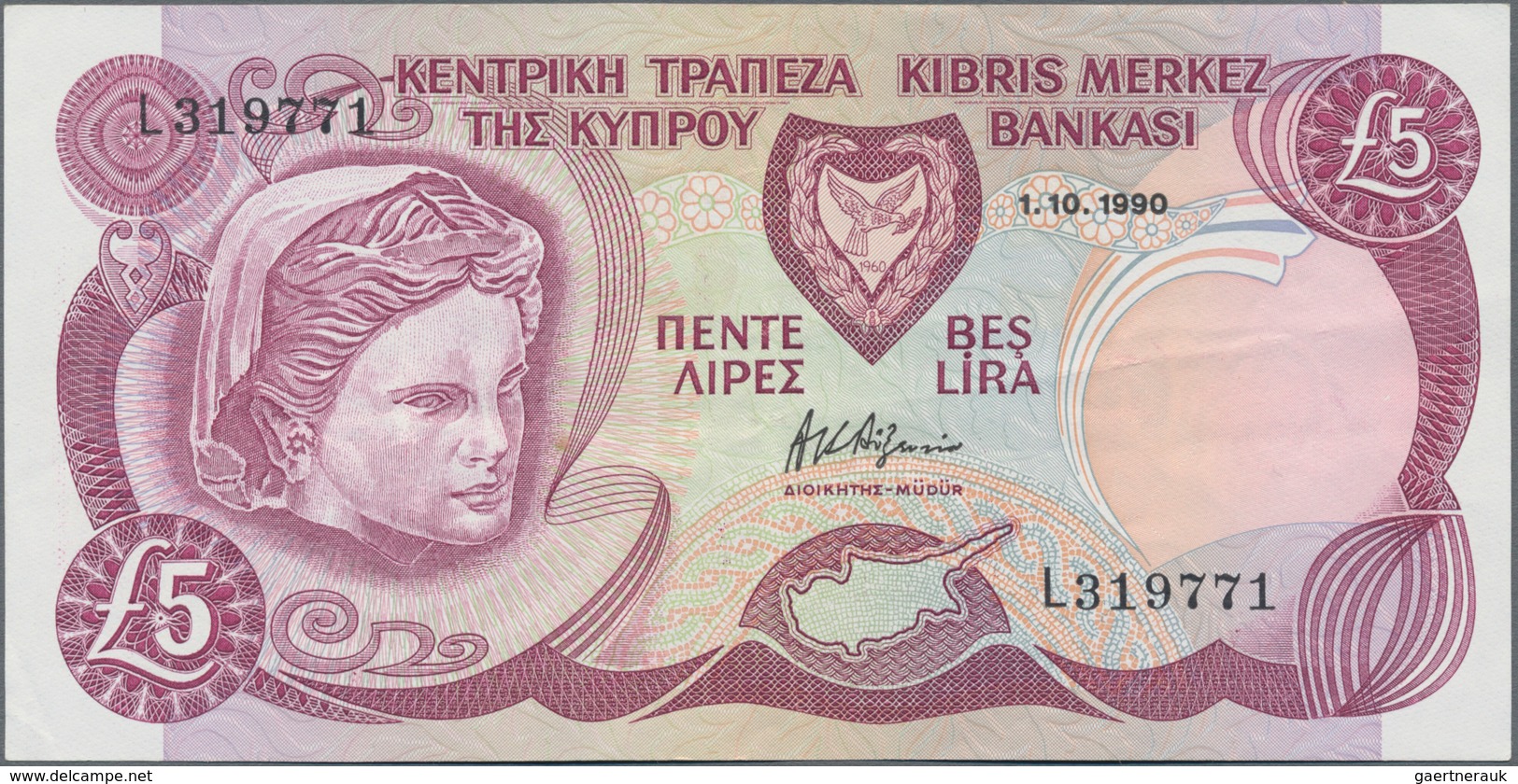 Cyprus / Zypern: Lot 2 Banknotes: 5 Pounds 1990 P.54a Plus 5 Pounds 1995 P.54b. Bends On Left Corner - Chipre