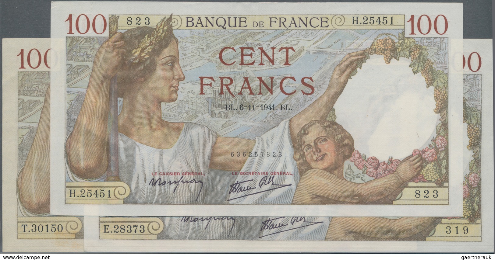 France / Frankreich: Banque De France Set With 3 Banknotes 100 Francs 1941/42 "Sully", P.94 (Fay.26. - 1955-1959 Overprinted With ''Nouveaux Francs''