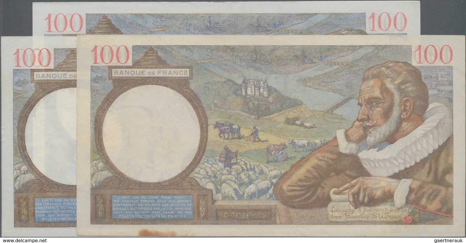 France / Frankreich: Banque De France Set With 3 Banknotes 100 Francs 1941/42 "Sully", P.94 (Fay.26. - 1955-1959 Overprinted With ''Nouveaux Francs''