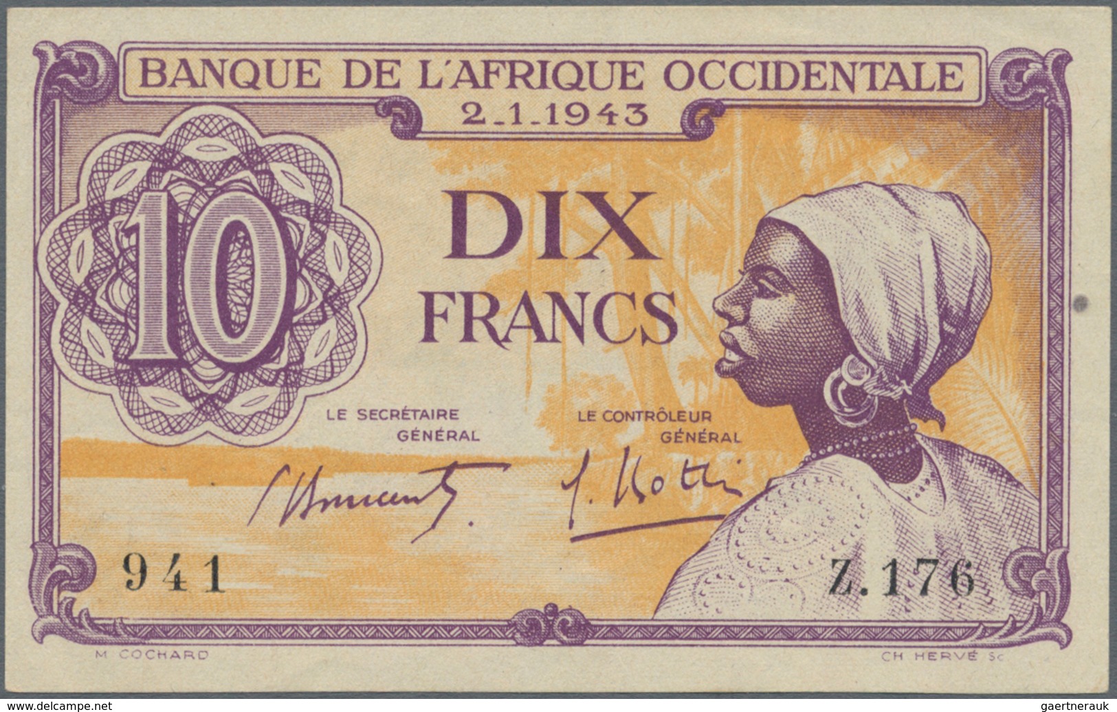 French West Africa / Französisch Westafrika: Banque De L'Afrique Occidentale 10 Francs 1943, P.29 Wi - West African States