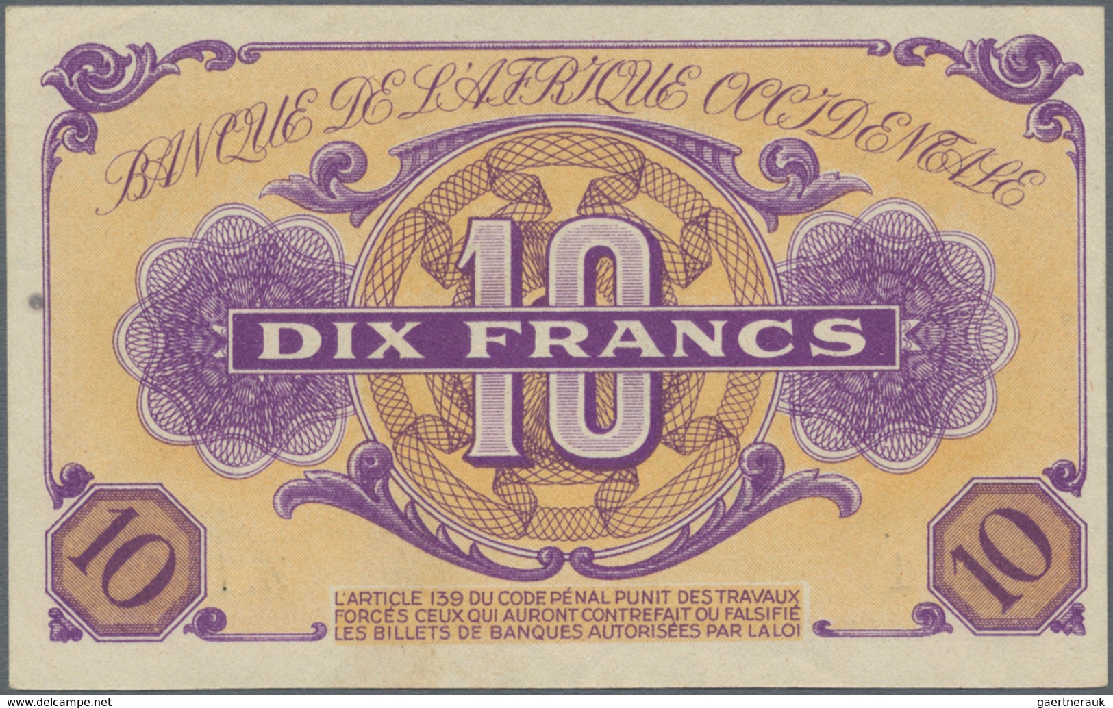 French West Africa / Französisch Westafrika: Banque De L'Afrique Occidentale 10 Francs 1943, P.29 Wi - West African States