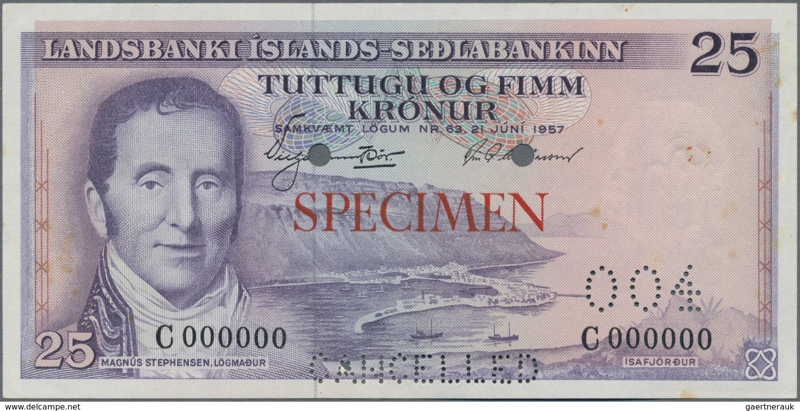 Iceland / Island: Lot 4 Specimen Banknotes: 25 Kronur 1957 Specimen P. 39s, 100 Kronur 1961 P44s, 50 - Islanda