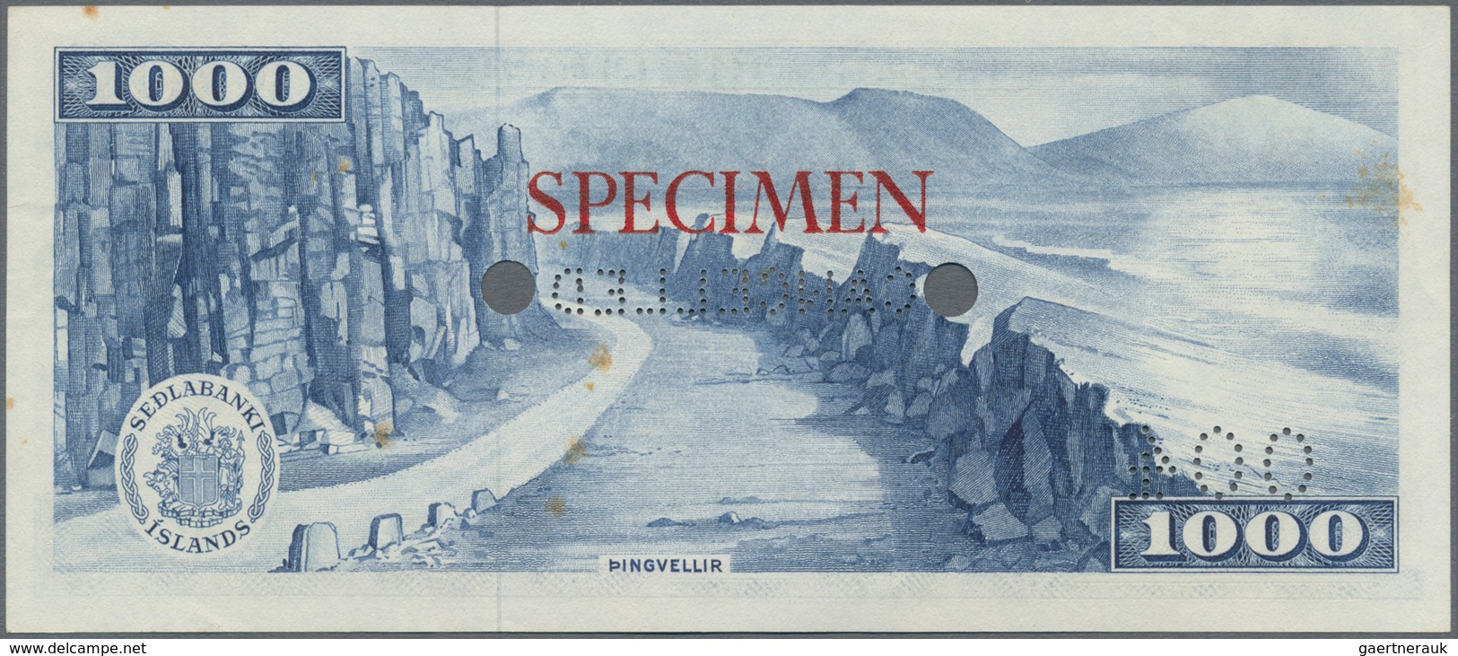 Iceland / Island: Lot 4 Specimen Banknotes: 25 Kronur 1957 Specimen P. 39s, 100 Kronur 1961 P44s, 50