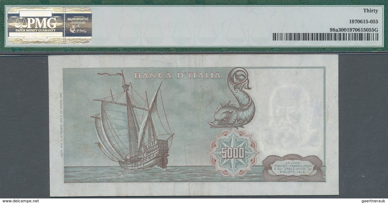 Italy / Italien: Banca D'Italia 5000 Lire 1964 With Signatures: Carli & Ripa, P.98a, Still Great Con - Sonstige & Ohne Zuordnung