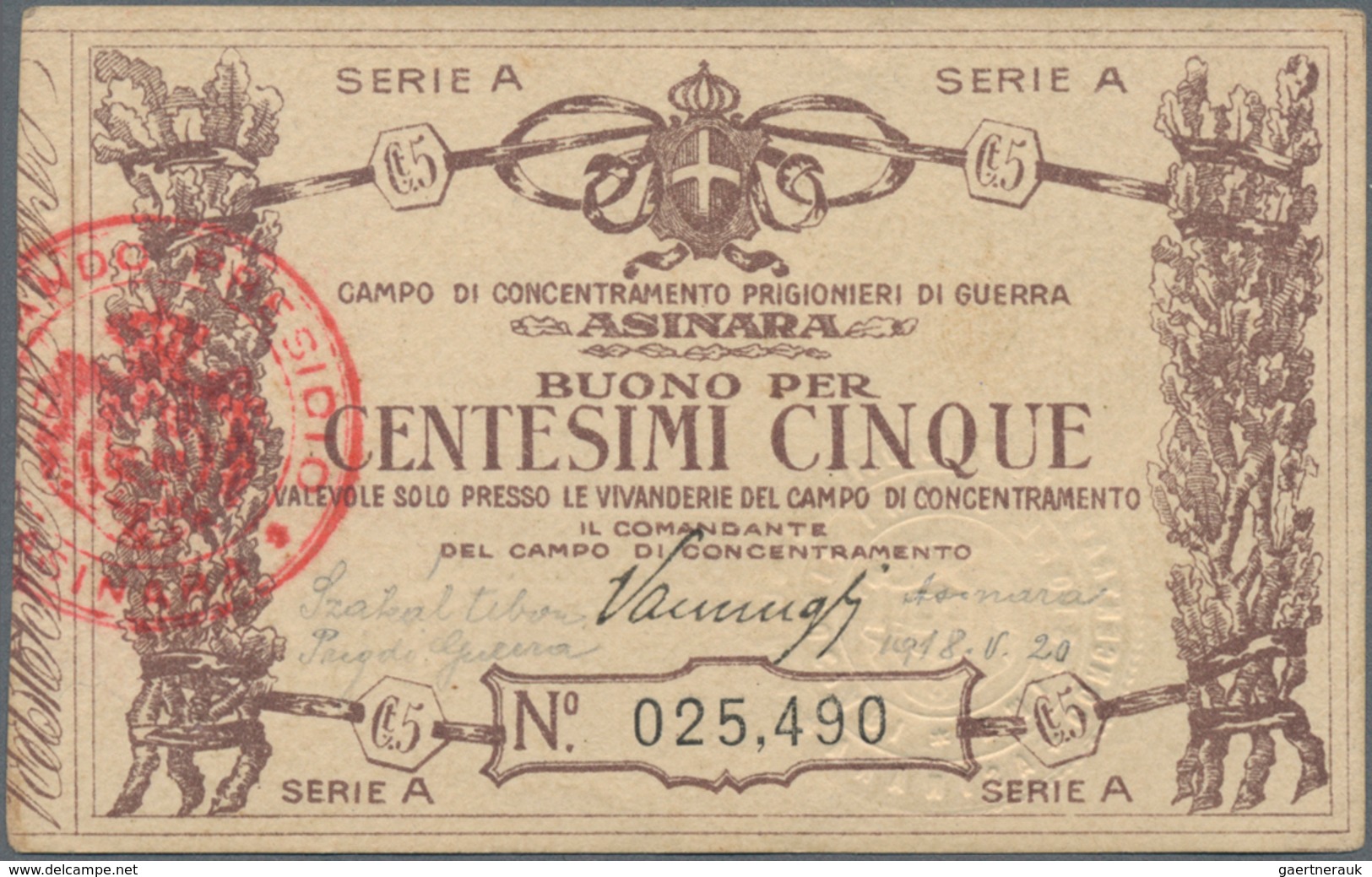 Italy / Italien: WWI POW Camp ASINARA Pair With 5 And 10 Centesimi 1916, C.5601, 5602, Both Without - Altri & Non Classificati