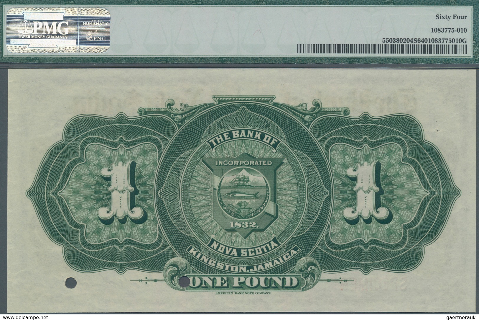 Jamaica: The Bank Of Nova Scotia 1 Pound 1919 SPECIMEN, P.S131s, Uncirculated And PMG Graded 64 Choi - Jamaica