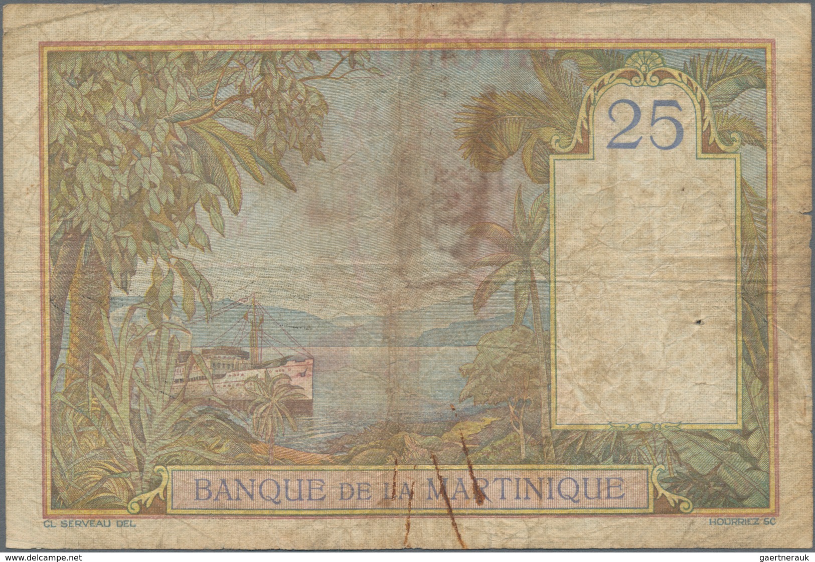 Martinique: Banque De La Martinique 25 Francs ND(1930-45), P.12, Tiny Margin Splits, Small Tears At - Andere & Zonder Classificatie