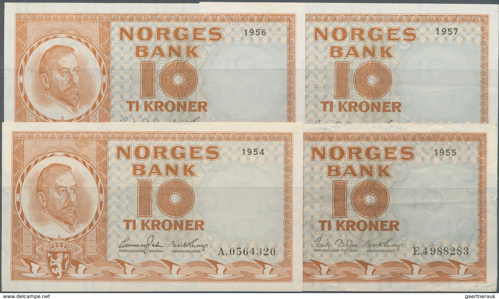 Norway / Norwegen: Nice Set With 4 Banknotes 10 Kroner P.31a,b, Dated 1954 (XF), 1955 (VF), 1956 (aU - Noorwegen