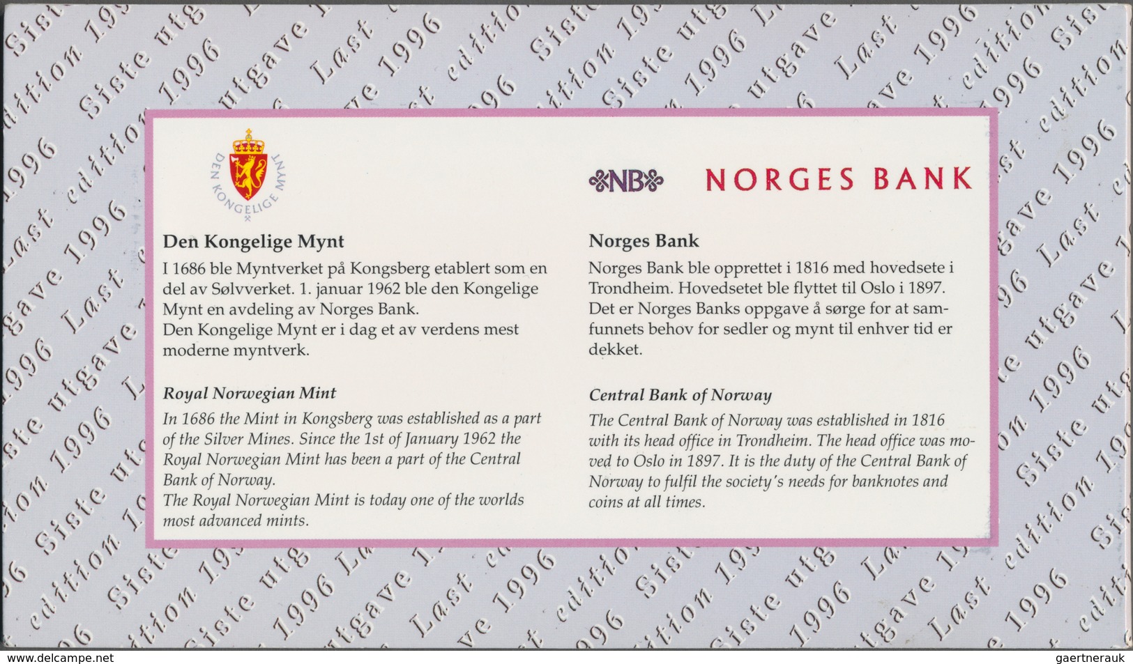 Norway / Norwegen: Nice Set With Two Original Folders Of The Norges Bank, One With The Last Issue Of - Noorwegen