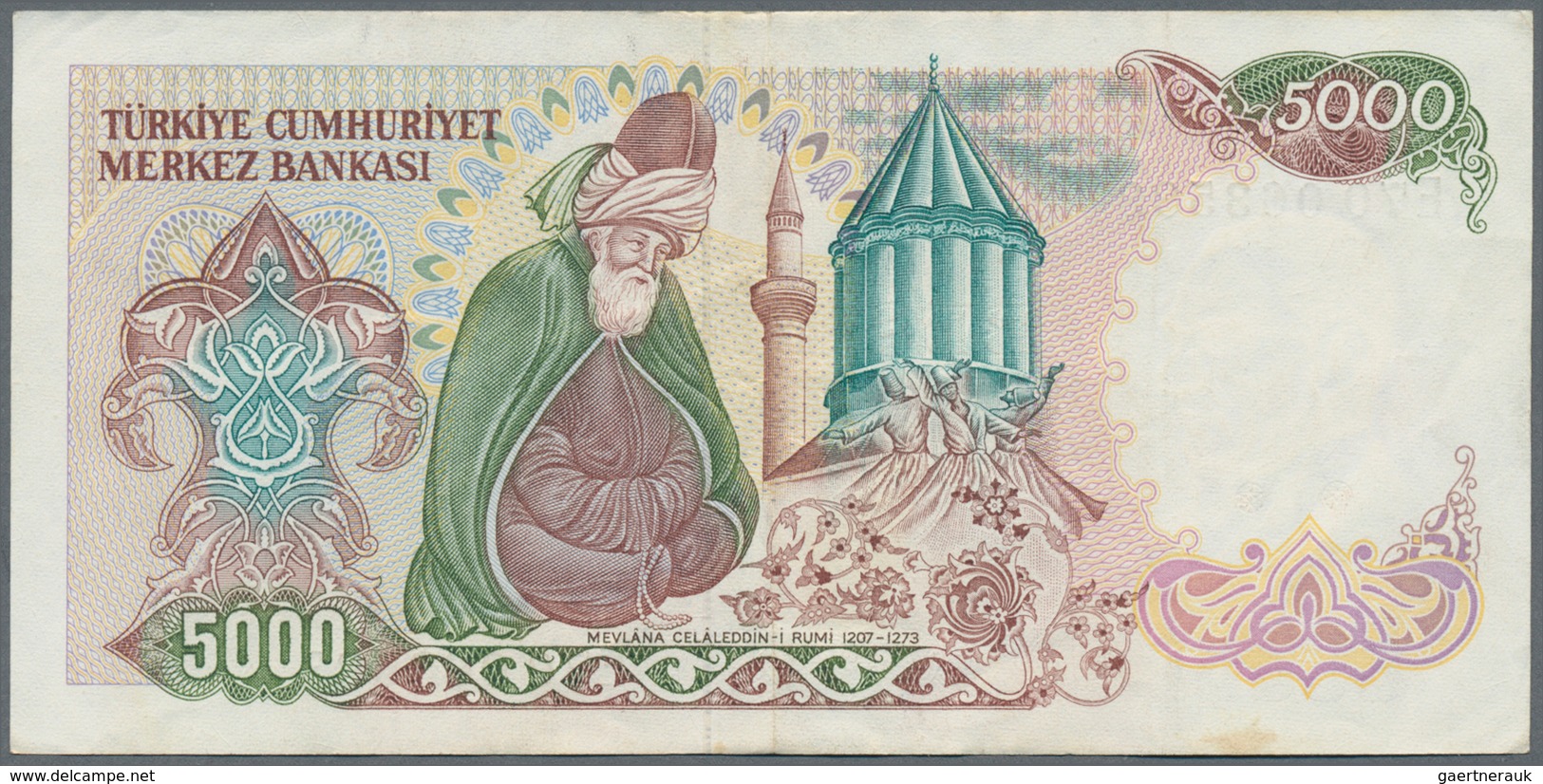 Turkey / Türkei: Set with 6 banknotes 5, 2x 1000, 5000, 10.000 and 20.000 Lira P.185, 196, 197, 199,