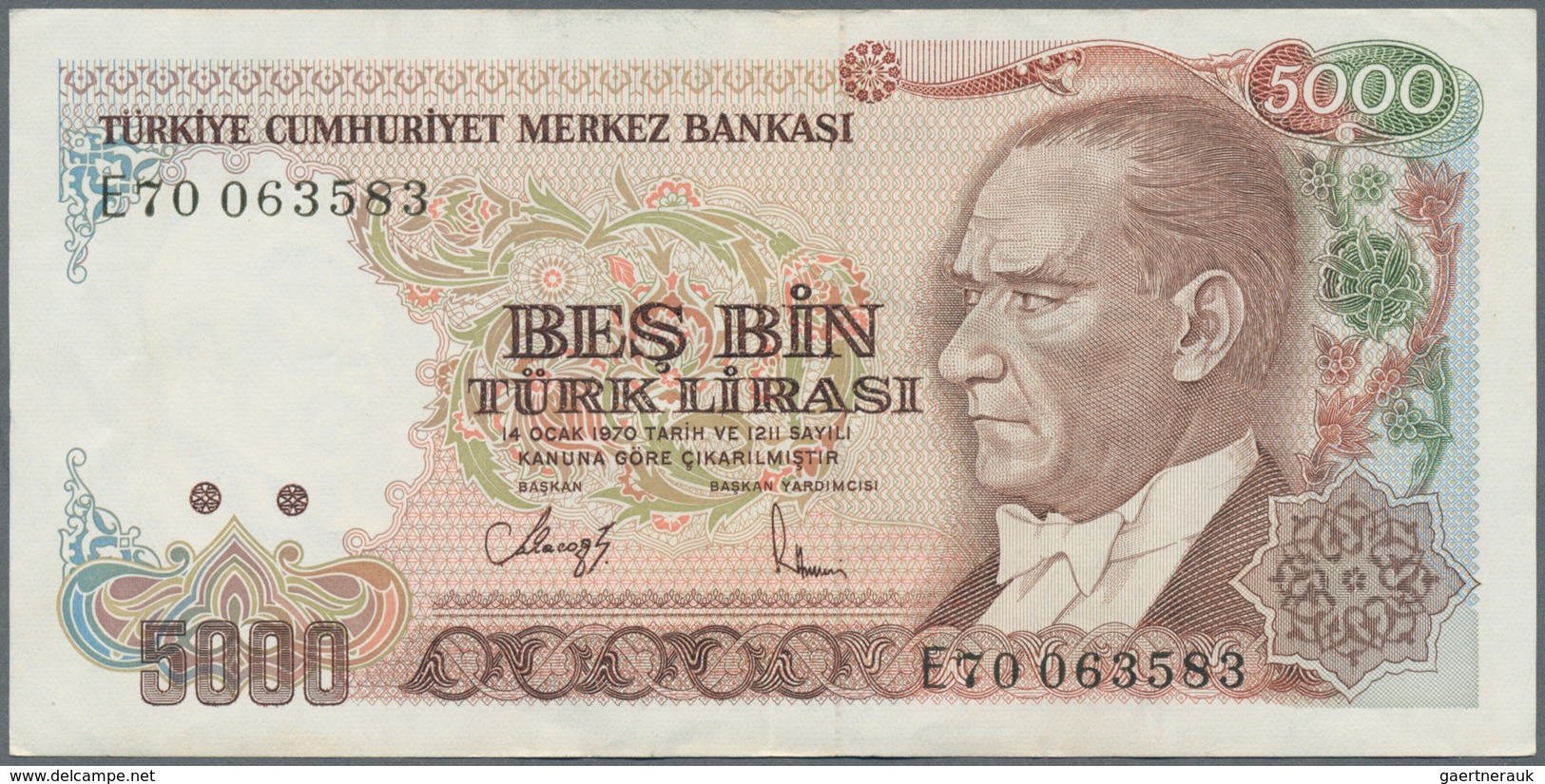 Turkey / Türkei: Set with 6 banknotes 5, 2x 1000, 5000, 10.000 and 20.000 Lira P.185, 196, 197, 199,