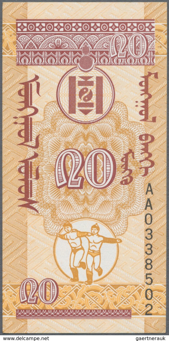 Mongolia / Mongolei: Giant lot with 6000 banknotes, comprising 700x 10 Mongo, 700x 20 Mongo, 700x 50