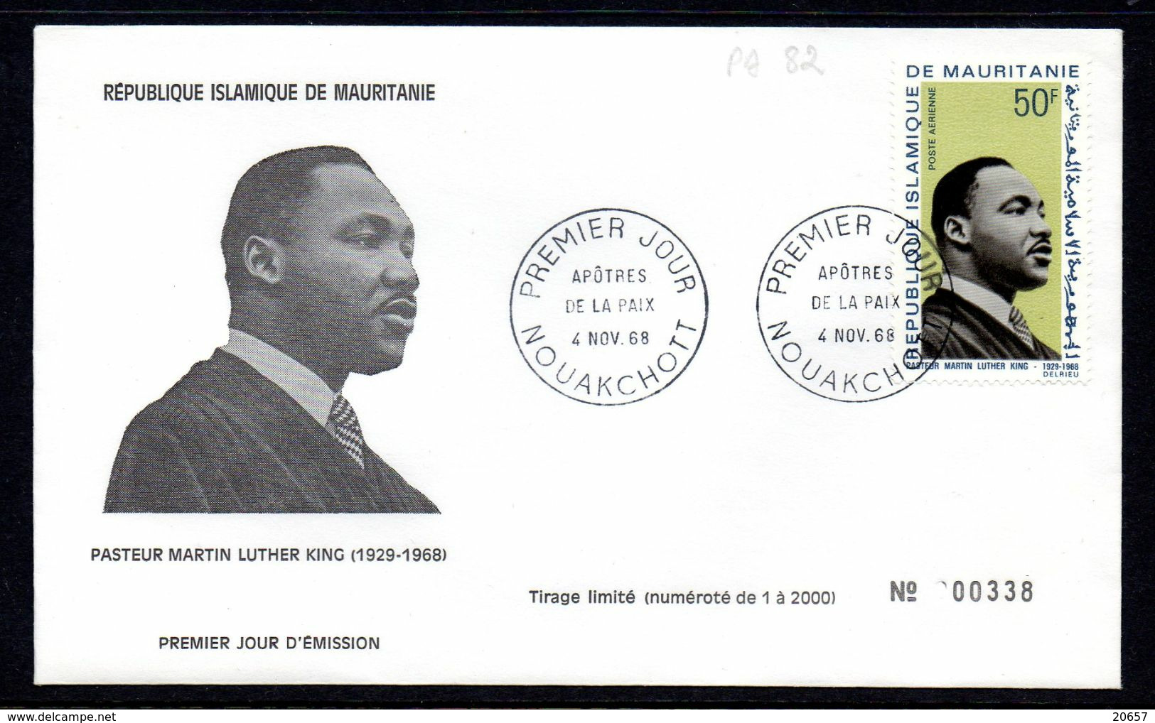 Mauritanie Mauritania 0351 Mi A 082 Y, Fdc Martin Luther King, Apôtre De La Paix, USA, Prix Nobel, écrivain - Martin Luther King