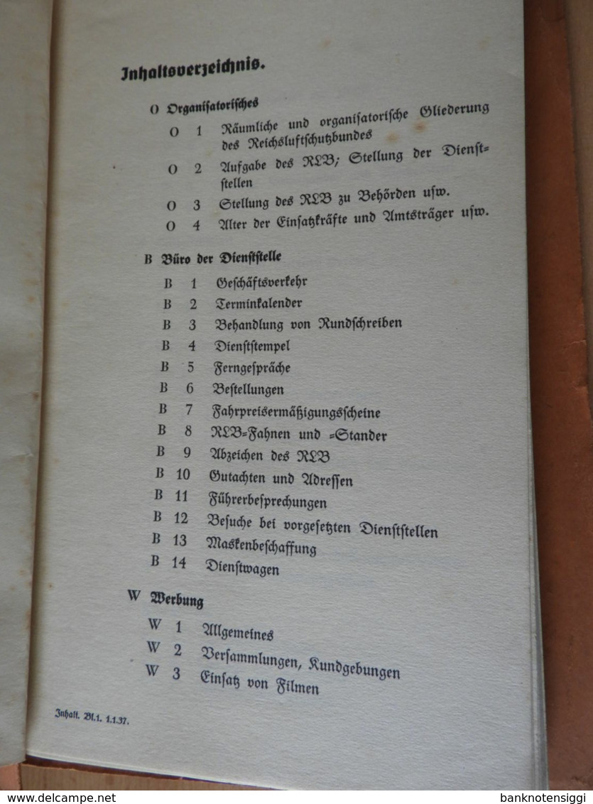 Heft Dienstanweisung  Des Reichsluftzschutzbundes Frankfurt/Main 1937 - Other & Unclassified