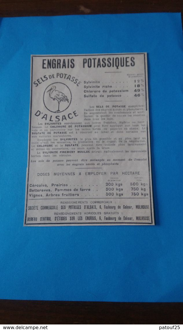 Vieux Papiers Ancienne Publicité Sels De Potasse D'alsace 1928 - Advertising