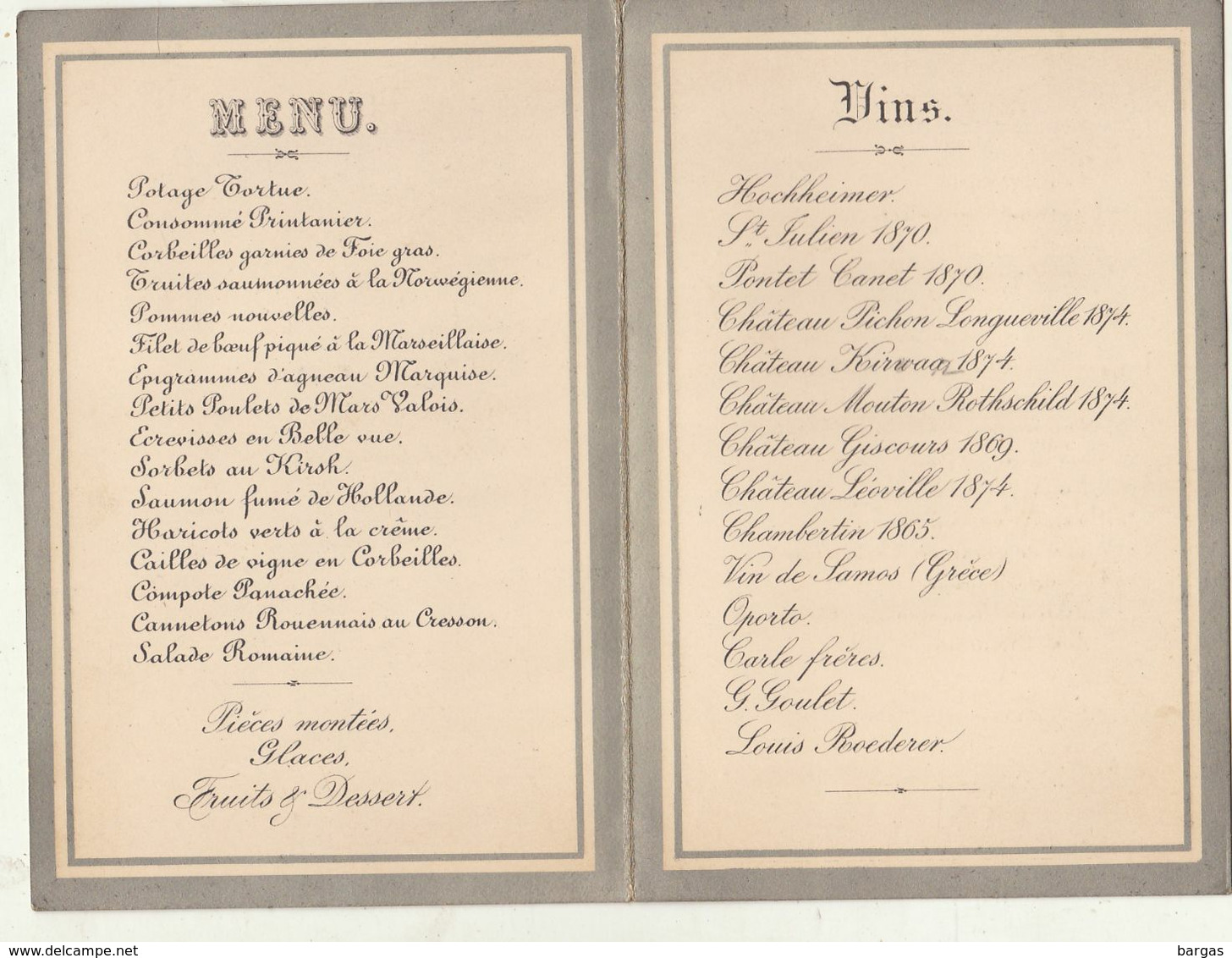 Beau Menu De 1886 - Documenten