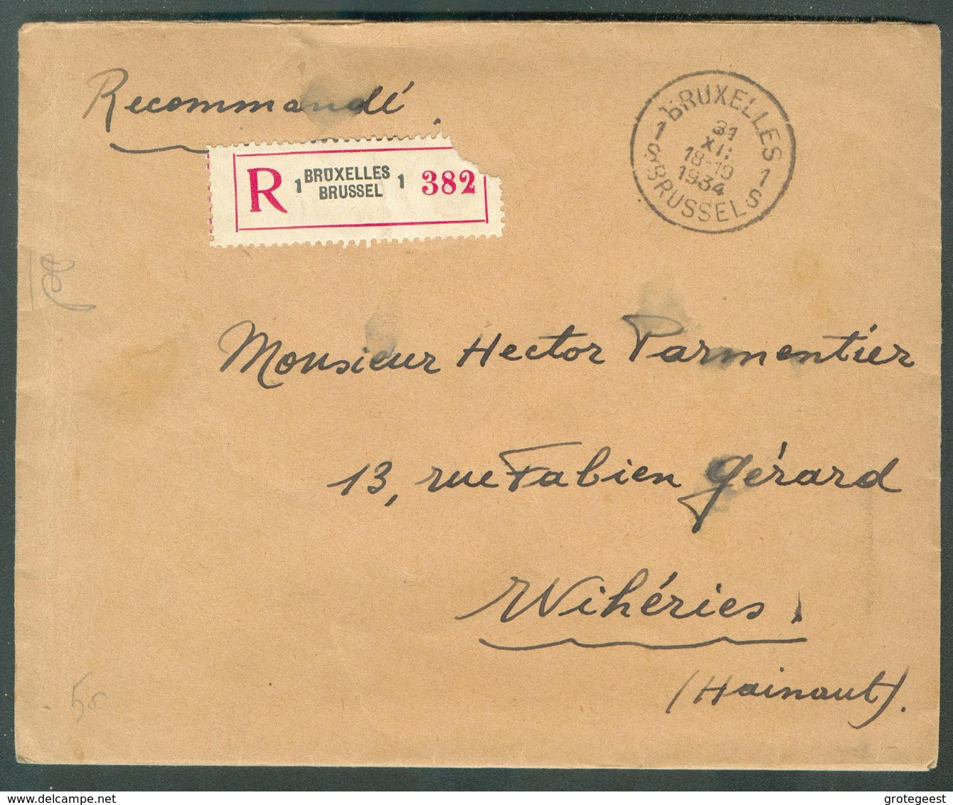 25 Centimes Ceres En Bloc De 8 Cdf Sup. Droit + 2 Ex. Obl. Sc BRUXELLES 1 Au Verso D'une Lettre Recommandée Du 31-XII-19 - 1932 Cérès Et Mercure