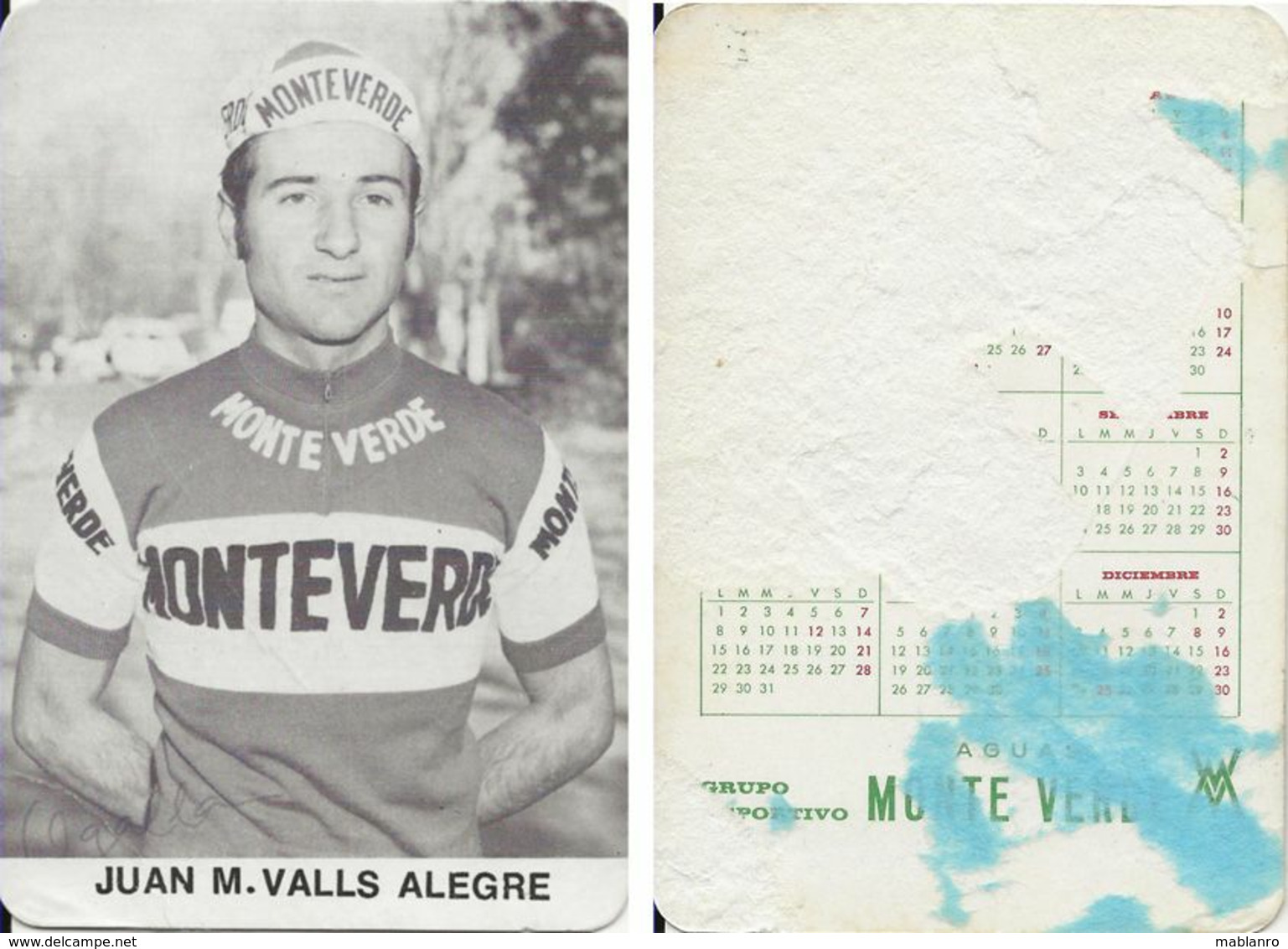 CARTE CYCLISME JUAN M. VALLS TEAM MONTEVERDE 1973 FORMAT 7 X 10,2 ( PARTIE ARRIERE DETERIORÉE, VOIR PHOTO ) - Radsport