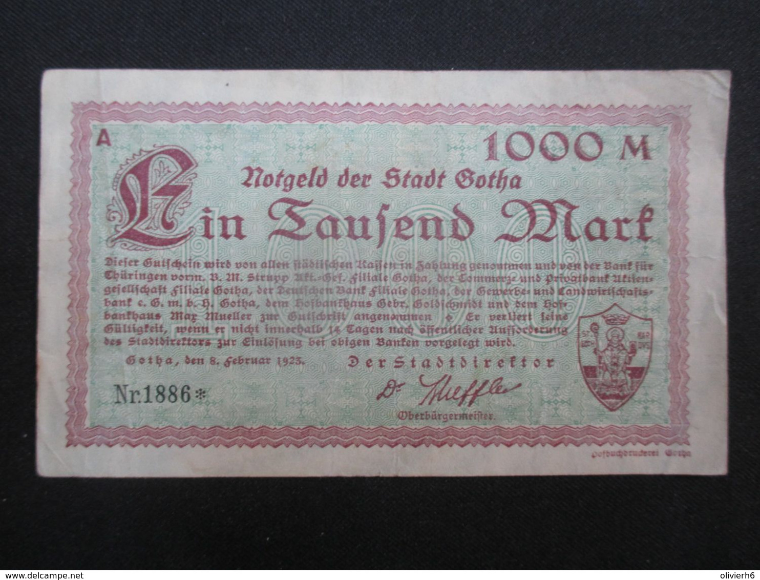 VP BON DE NéCESSITé / NOTGELD (V07) DEUTSCHLAND ( 2 Vues) STADT GOTHA - 1000 Mark 1925 - Monetari / Di Necessità