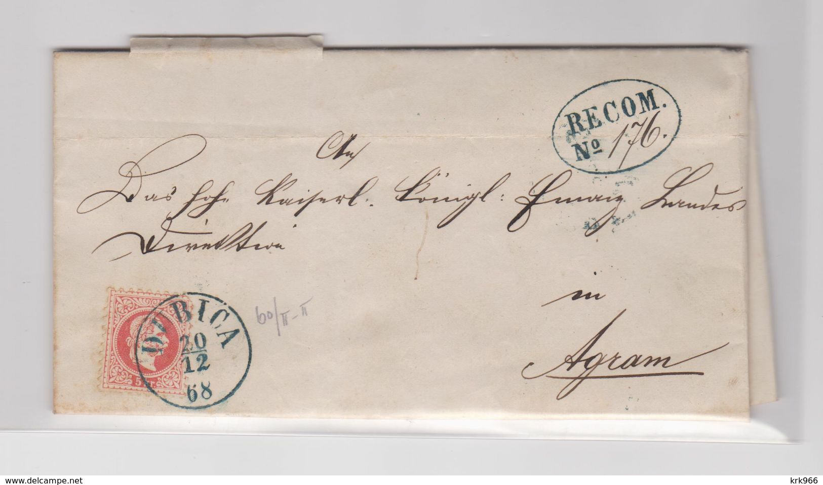 CROATIA  ¸AUSTRIA DUBICA 1868 Registered Cover, Back Stamp Missing - Croatia