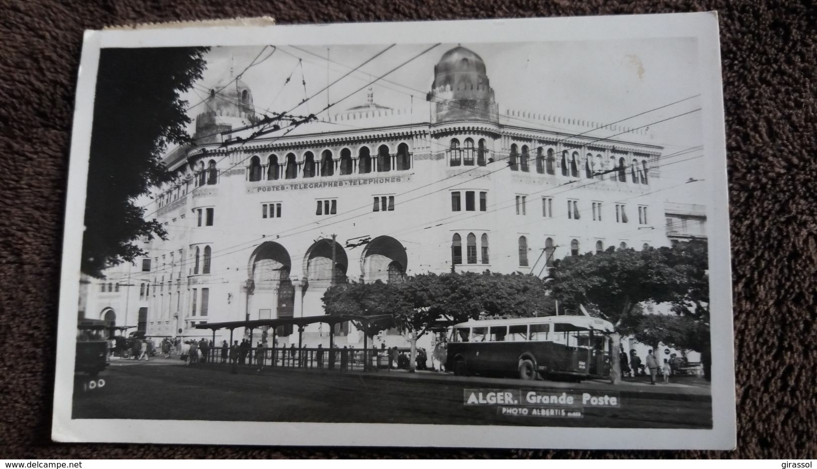 CPSM ALGER GRANDE POSTE PHOTO ALBERTIS TRAMWAY OU TROLLEYBUS - Algeri