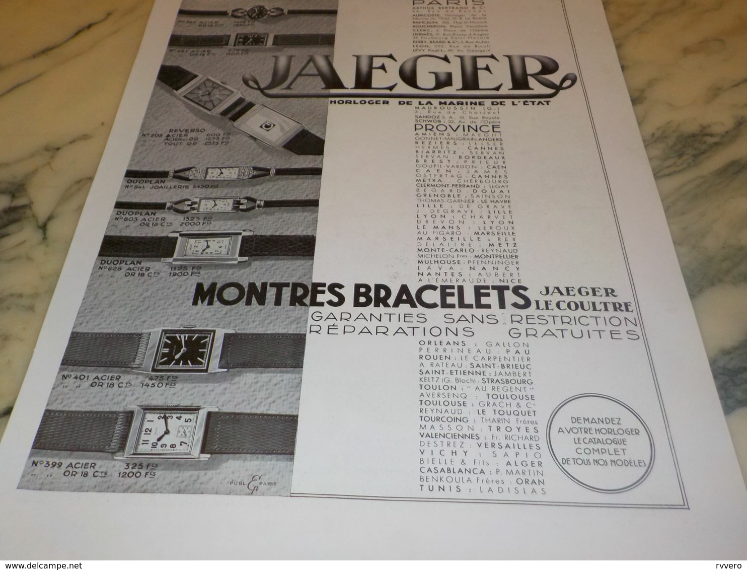 ANCIENNE PUBLICITE  MONTRES  BRACELETS  JAEGER LECOULTRE  1934 - Altri & Non Classificati