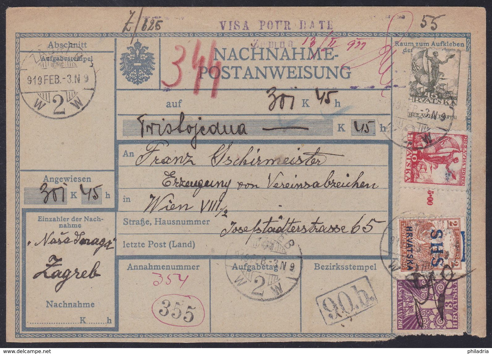 Croatia SHS, Zagreb, Reimbursement Money Transfer Form, February 1919 - Storia Postale