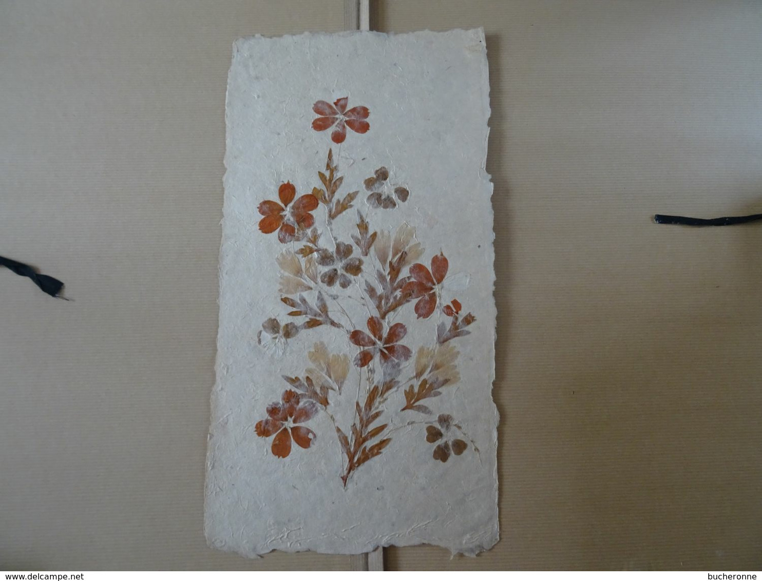 Composition Fleur Sur Papier Artisanal (herbier)  39 X 20 Cm TBE - Flowers & Plants